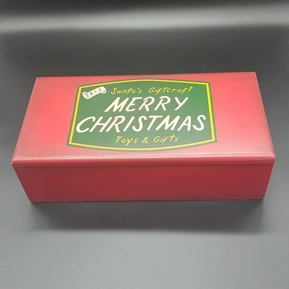 Restoration Hardware "Santa's Giftcraft Merry Christmas Toys & Gifts" Wood Box - Picture 2 of 12